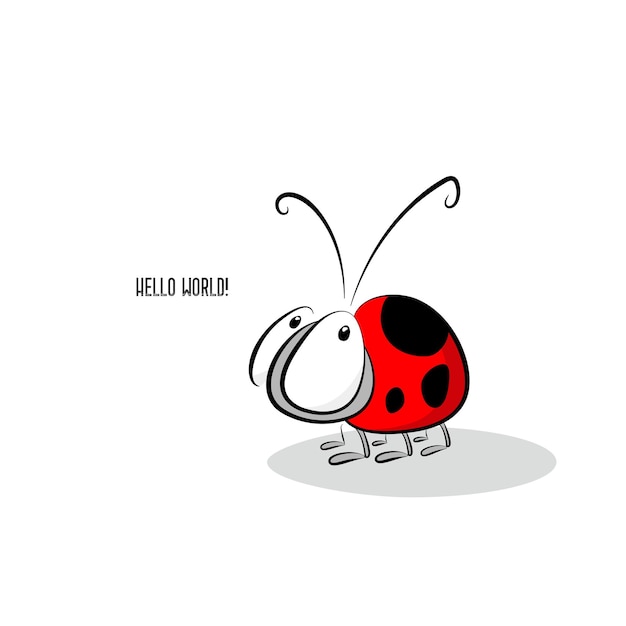 Vector a little cute red ladybug says hello world