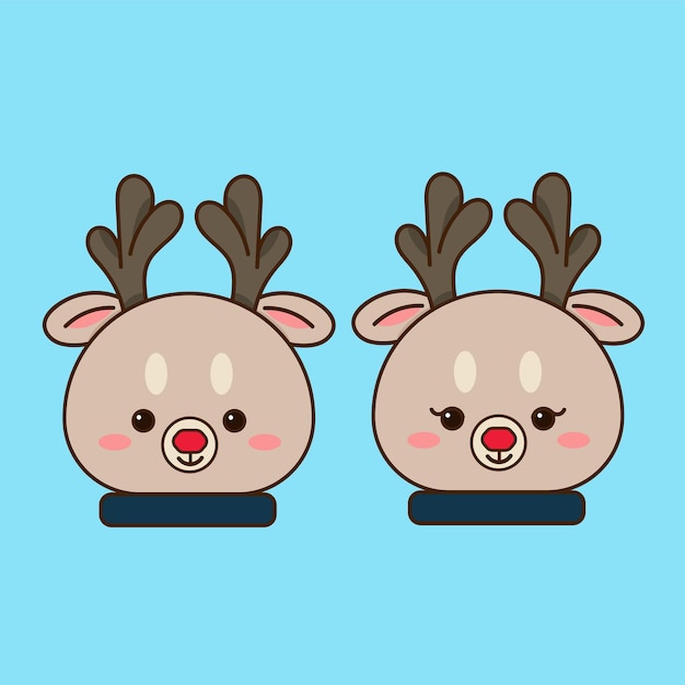 Vector little cute reindeer couples with a scarf ready to christmas