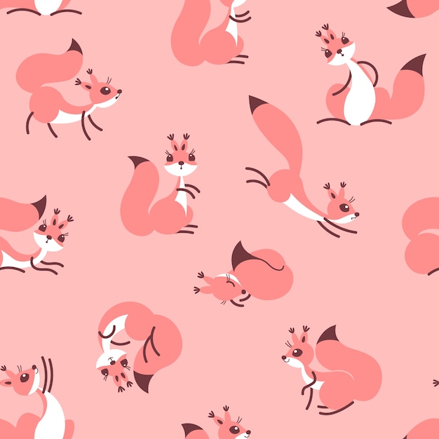 Vector little cute squirrels. seamless pattern for gift wrapping, wallpaper, childrens room or clothing.