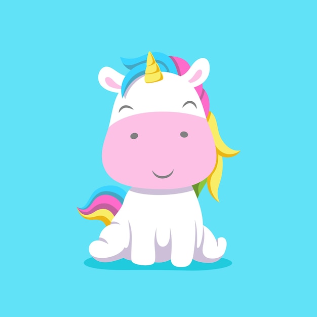 Little cute unicorn sitting with small expression and posing from front side