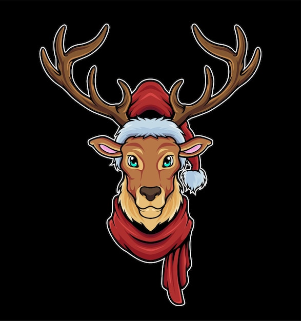 Little Deer With Hat And christmas scarf Illustration