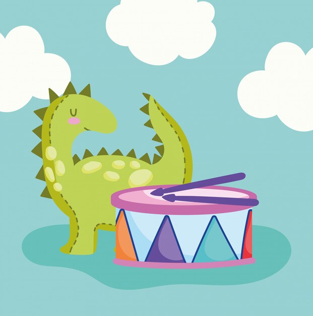 Little dinosaur and musical drum