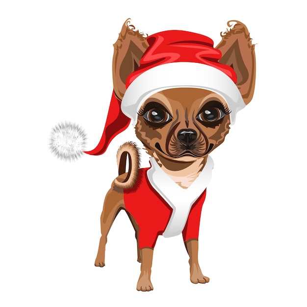 Little dog in a red santa claus hat