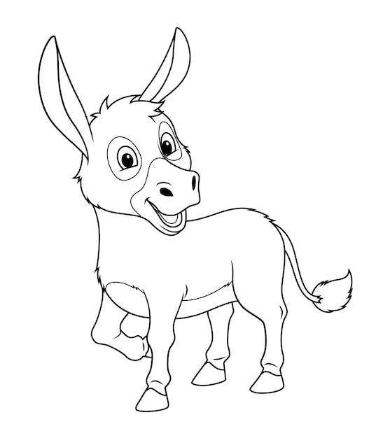 Vector little donkey cartoon animal illustration bw