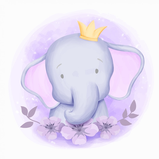 Vettore little elephant cute portrait watercolor