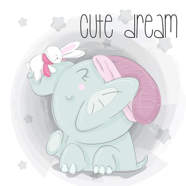 Little elephant dream  hand draw illustration