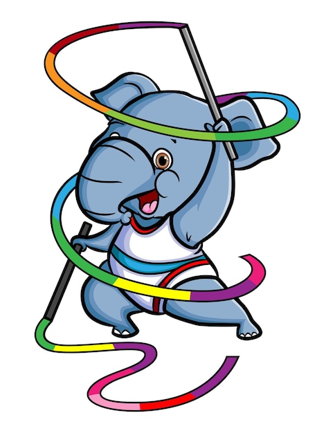 The little elephant is doing a circus with double stick