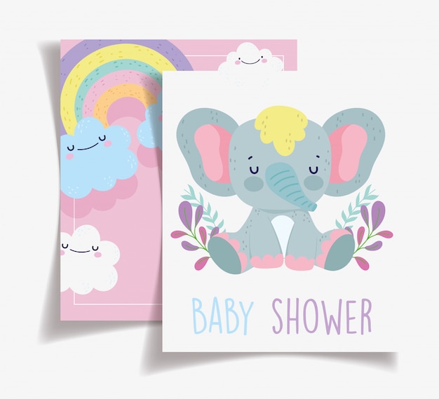 Carta dell'acquazzone di bambino delle nuvole dell'arcobaleno del piccolo elefante