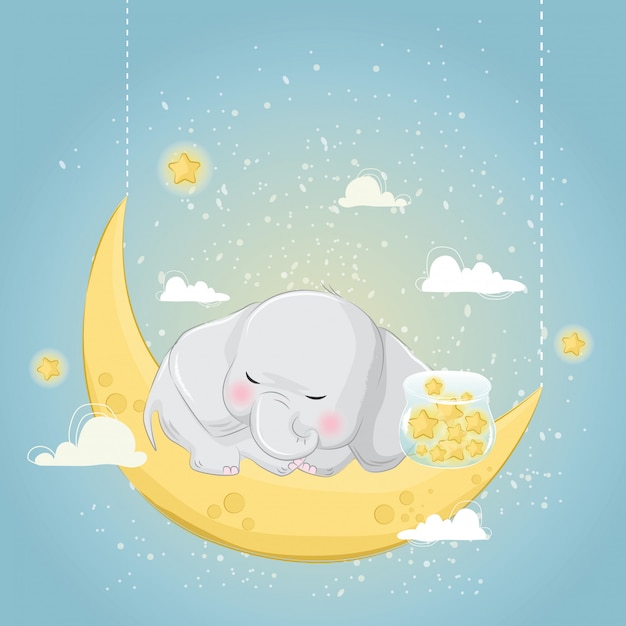 Piccolo elefante che dorme con le stelle