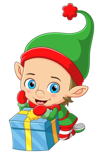 Little elf with gift present