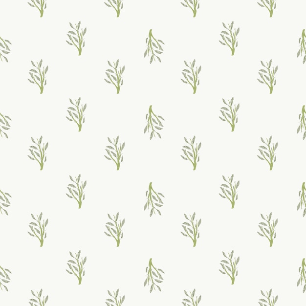 Little foliage branches seamless isolated pattern. Hand drawn floral ornament on white background. Flat vector print for textile, fabric, giftwrap, wallpapers. Endless illustration.