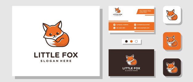 Little fox mascot cute cartoon illustration sweet logo design with layout template business card