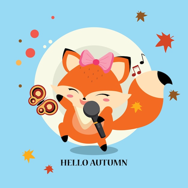 Little fox singing in the autumn