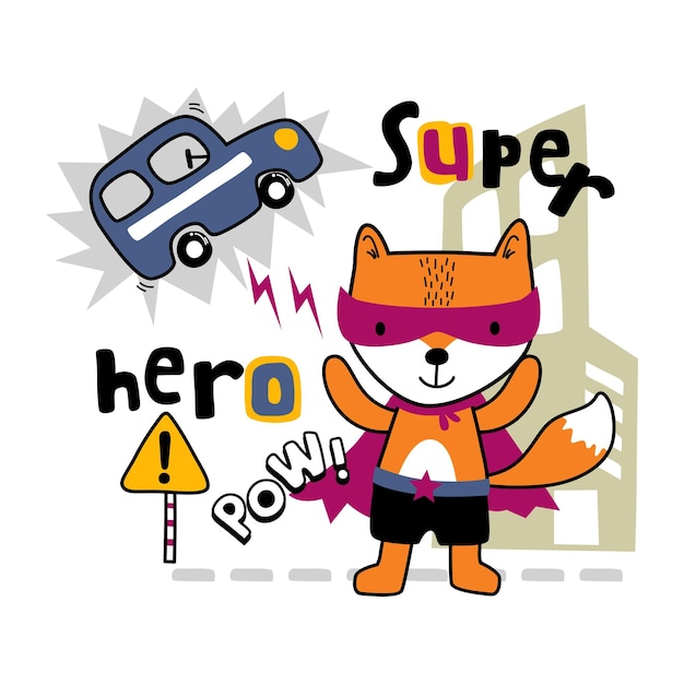 little fox the super hero funny animal cartoon