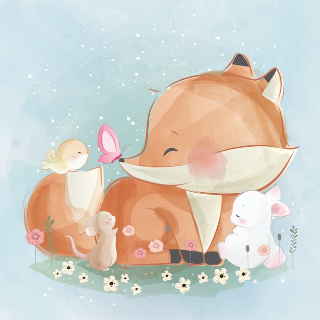 Vettore little foxy e i suoi amici