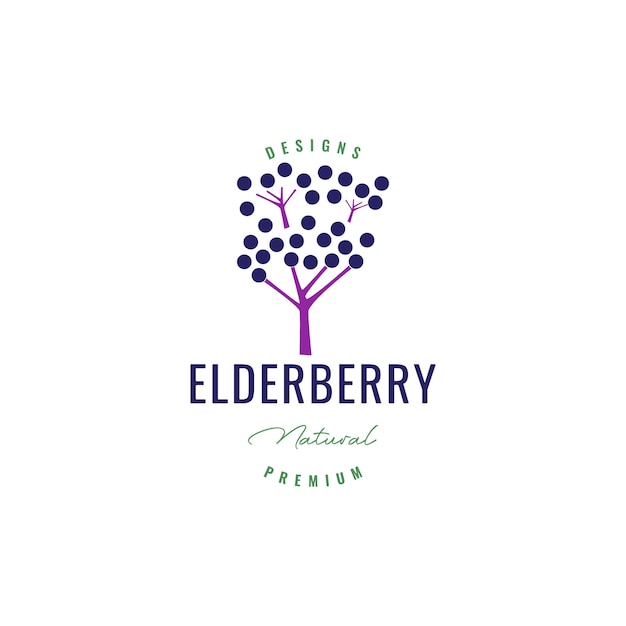 Little fruit purple elderberry plant fresh nature field farm medicine taste minimalist logo design vector icon illustration