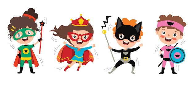 Little funny cartoon superheroes posing