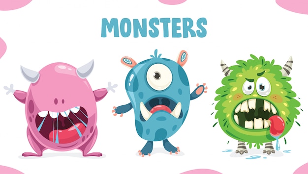 Vector little funny colorful monsters posing