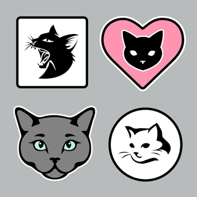 Little funny kittens as stickers for web design Various colored stickers with cats as logo or emblem