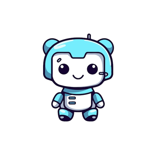 Little funny robot machine character logo mascot flat vector design template