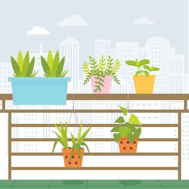 Vector the little garden with city view