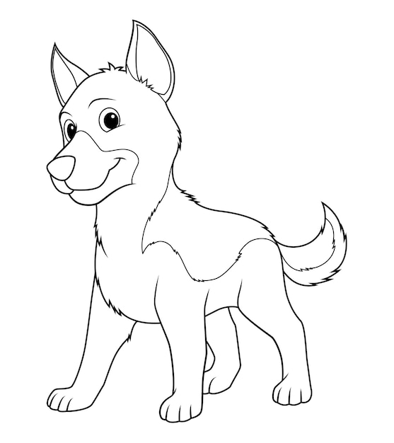 Little German Shepherd Dog Cartoon Animal Illustration BW