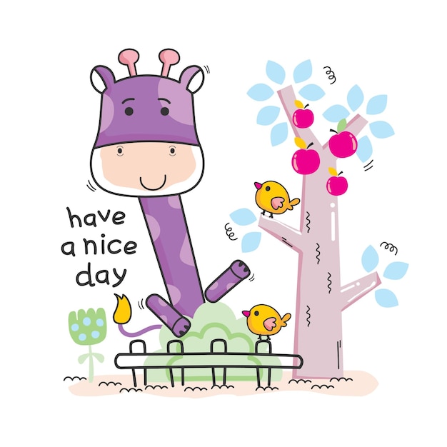 Vector little giraffe in the zoo funny animal cartoon