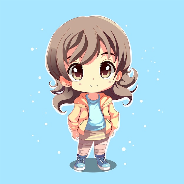 Little girl anime cartoon character illustration