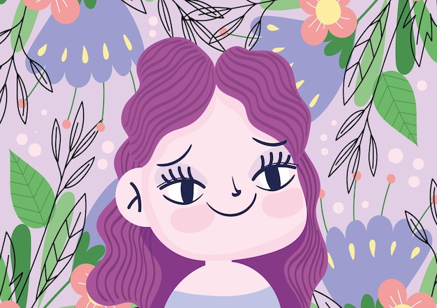 Vector little girl and botany style