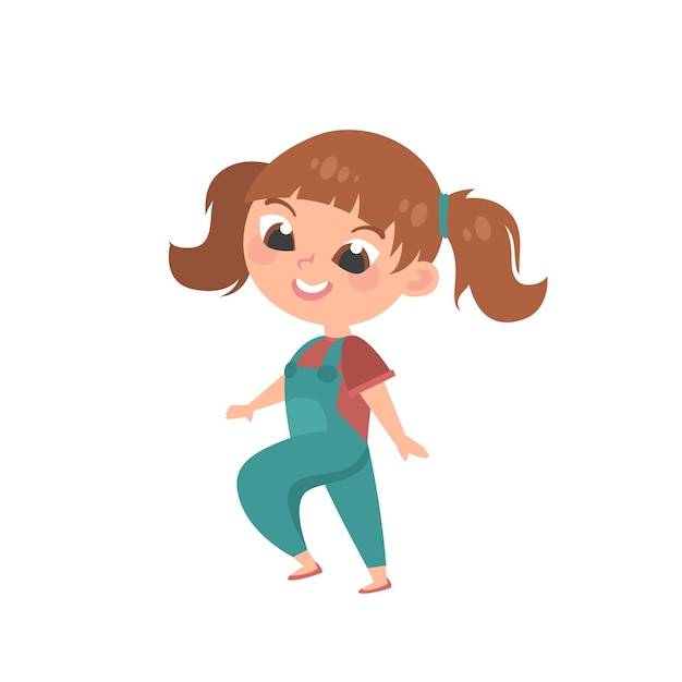 Vector little girl cartoon character standing on white background