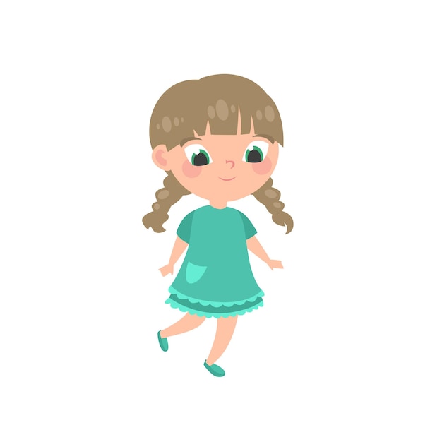 Little girl cartoon character standing on white background