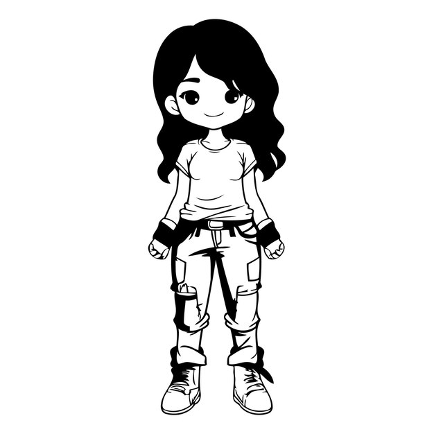 Vector little girl in casual clothes of a cute little girl