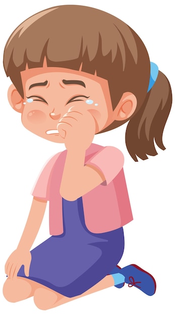 Vector little girl crying on white background