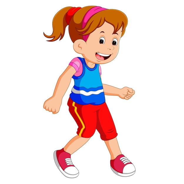 Vector little girl dancing alone