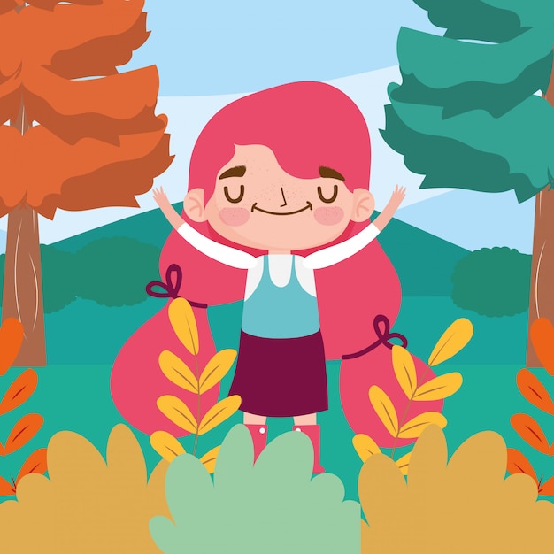 Vector little girl expression facial nature nature scene