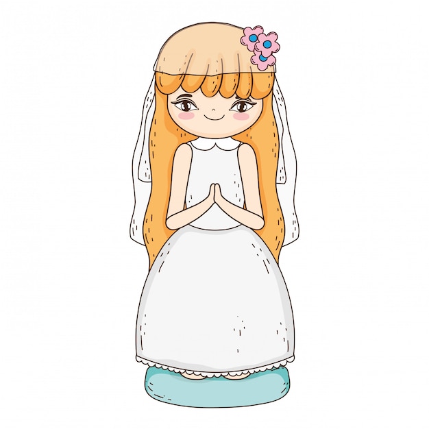 little girl in first communion celebration