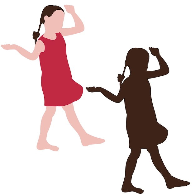 Little girl in a flat style with a silhouette