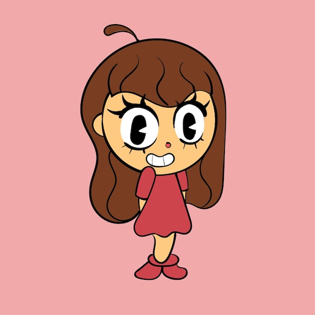 little girl hands behind her back vintage toons funny character vector illustration trendy classic retro cartoon style