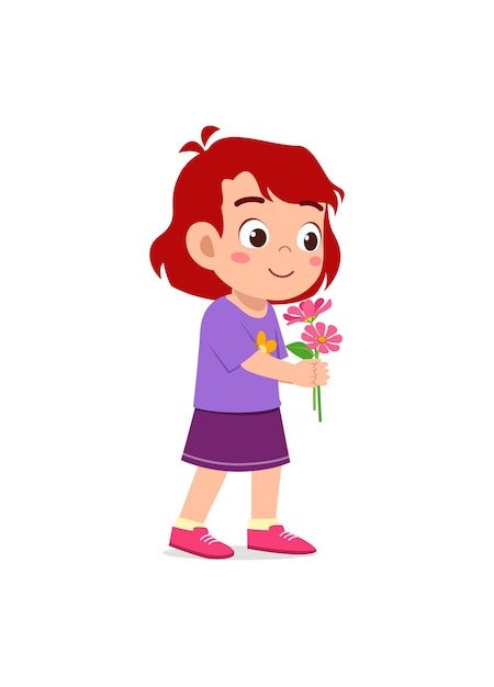 little girl holding flower and sniff the scent