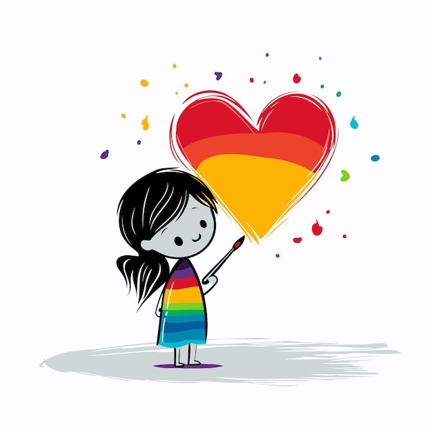 Vettore piccola ragazza che tiene un cuore arcobaleno lgbt illustrazione vettoriale