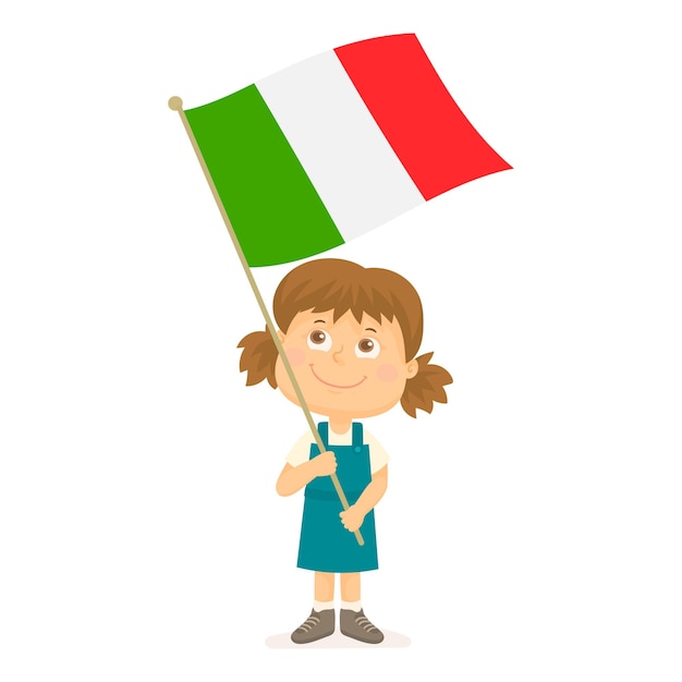 Vector little girl holding a mexican or italian flag