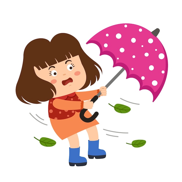 Little girl holding umbrella vector illustration