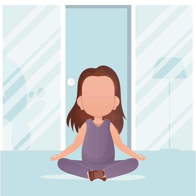 Little girl is doing yoga Yoga kids Vector illustration