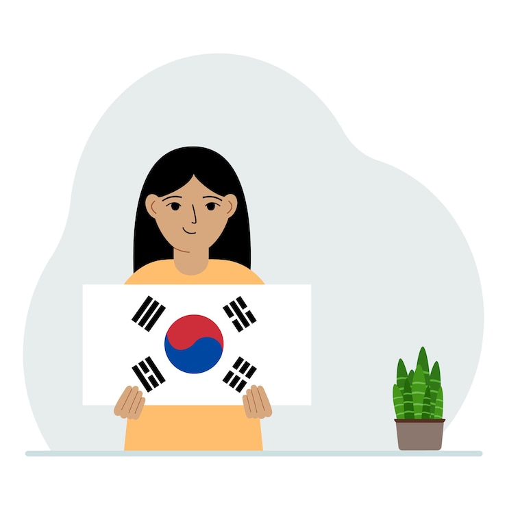 Vector a little girl is holding the flag of south korea the concept of demonstration national holiday independence day or patriotism nationality