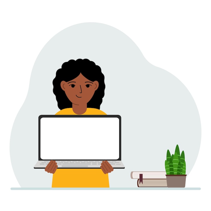 Vector a little girl is holding a laptop in his hands the concept of online learning stay at home home education