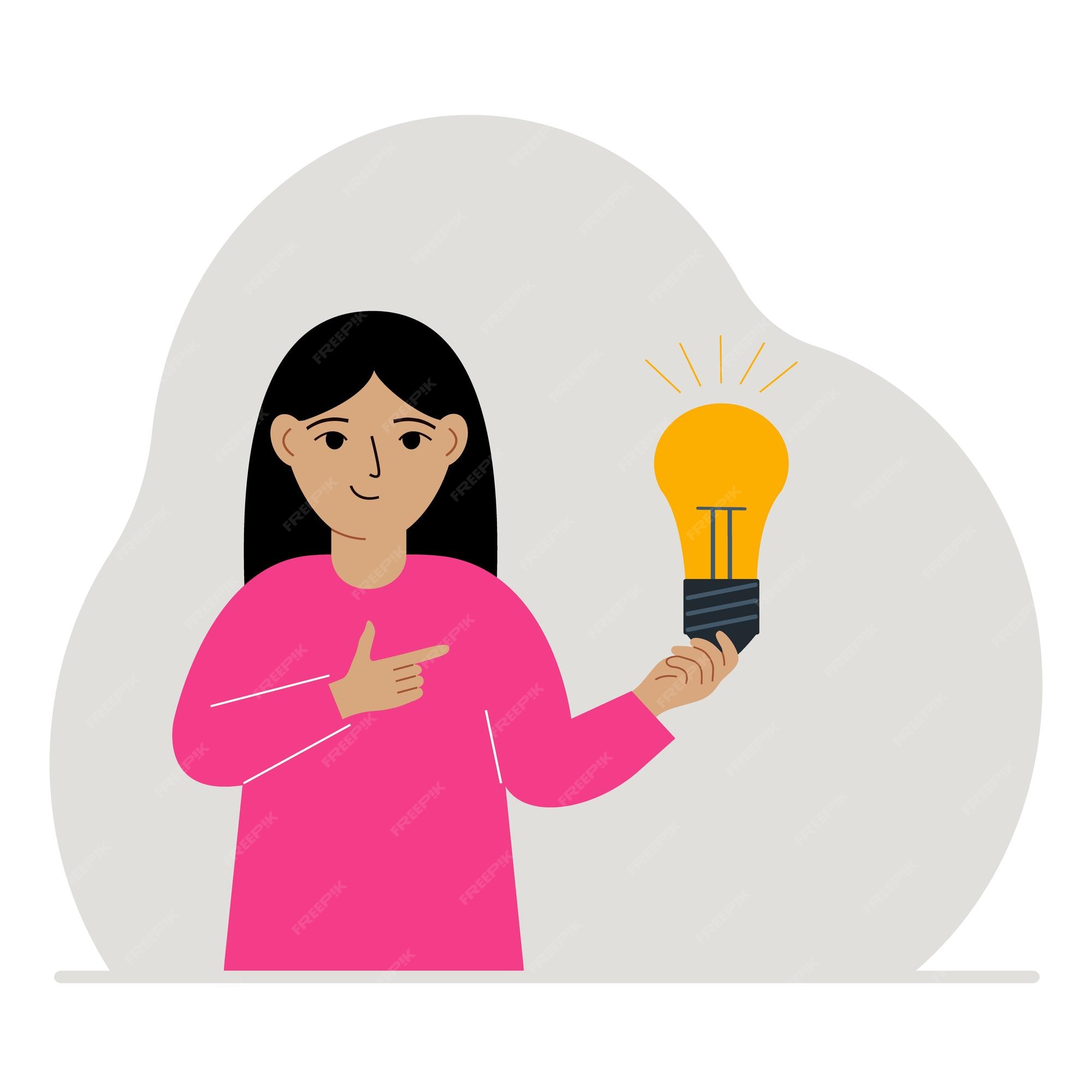 Premium Vector | A little girl is holding a light bulb in his hand concept of idea brainstorming thinking solution eureka bingo homework or find answer Premium Vector | A little girl is holding a light bulb in his hand concept of idea brainstorming thinking solution eureka bingo homework or find answer