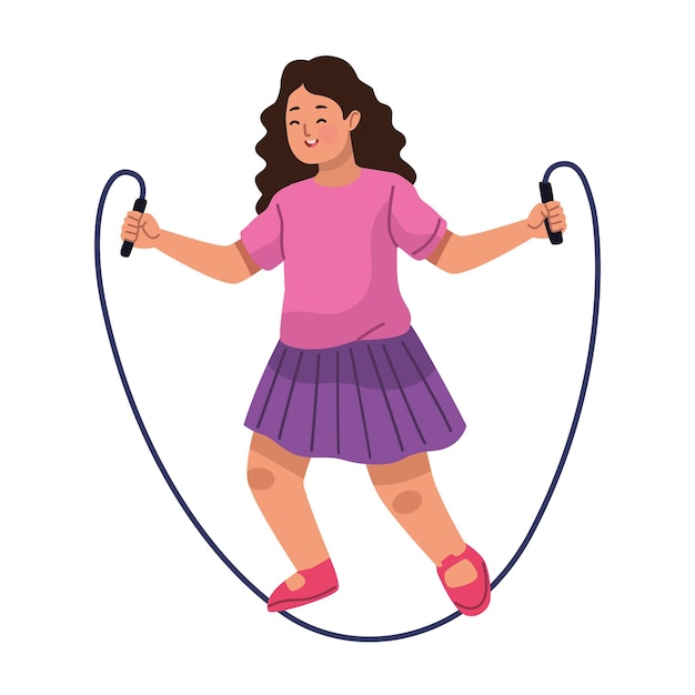 Vector little girl jumping rope character