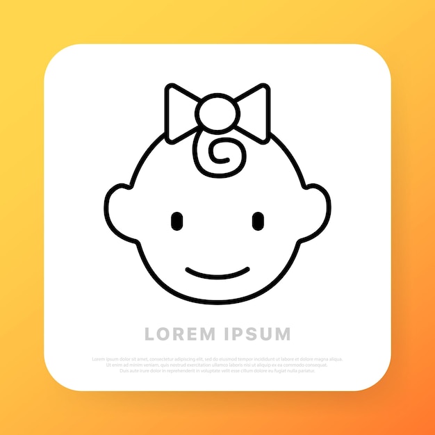 Vector little girl line icon toddler children kids face smile cute bow educate childhood concept vector line icon for business and advertising