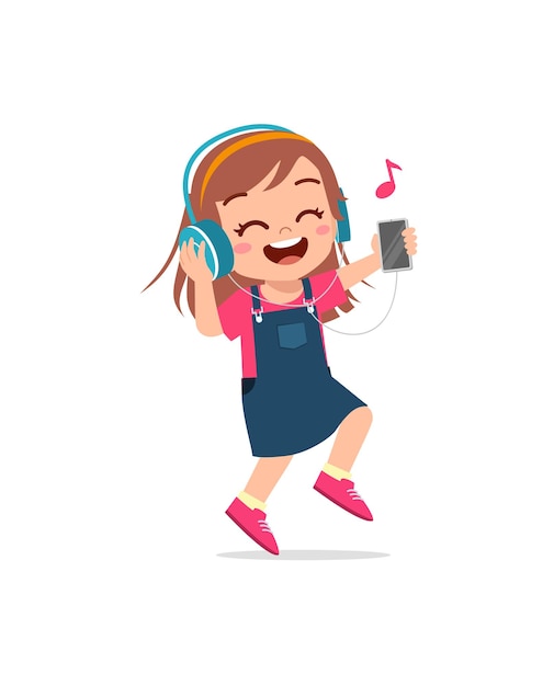 Bambina che ascolta musica dallo smartphone