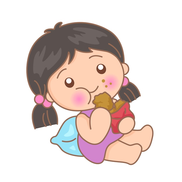 Little Girl Love Like To Eats Food Cartoon Illustration Vector Clipart